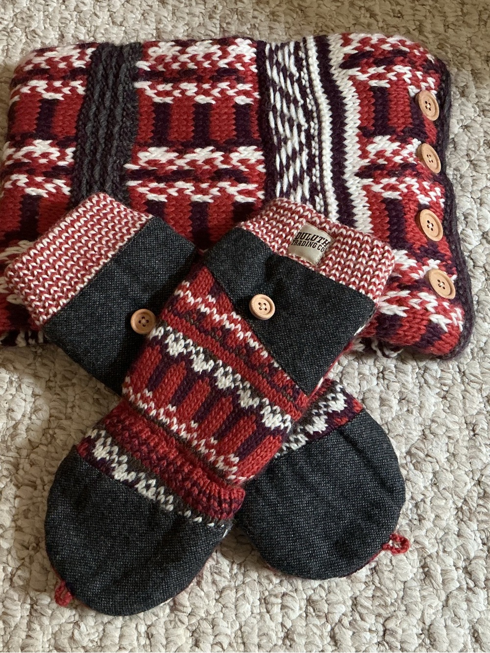 Fair Isle Knit Neck Warmer with Matching Fleece Convertible Mittens